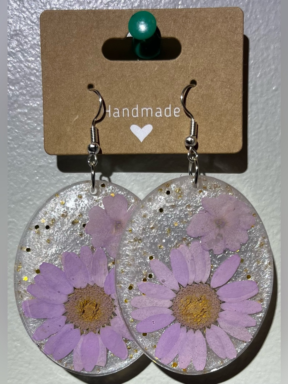 Handmade Purple Flower Resin Earrings